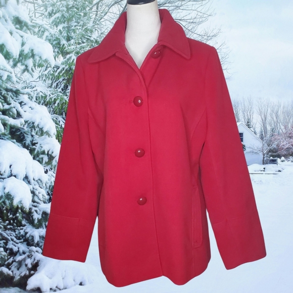 Levine Classics Candy Apple Red Plus Size Button Up Coat & Scarf - Picture 1 of 7